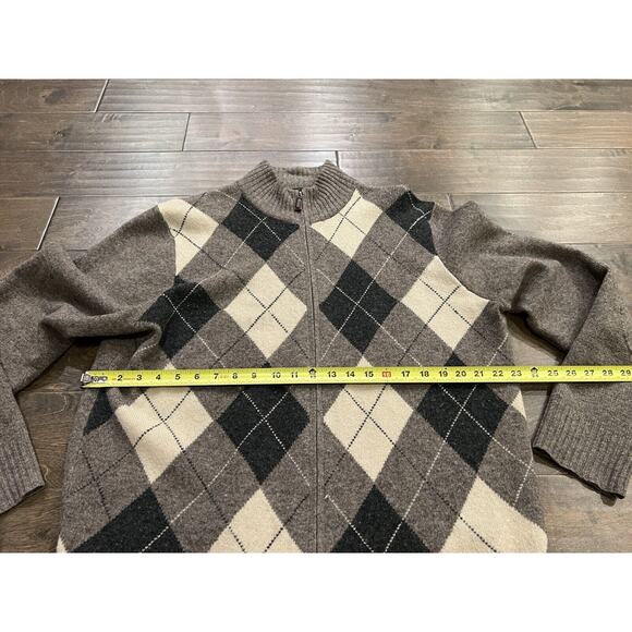 J.Crew Mens Brown Full Zip Diamond Argyle Long Sleeve Lambswool Sweater Size XL - Picture 10 of 10